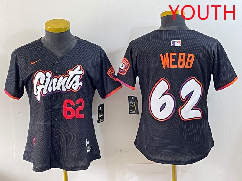 Youth San Francisco Giants #62 Webb Black Joint Name Nike 2025 MLB Jersey style 7->youth mlb jersey->Youth Jersey